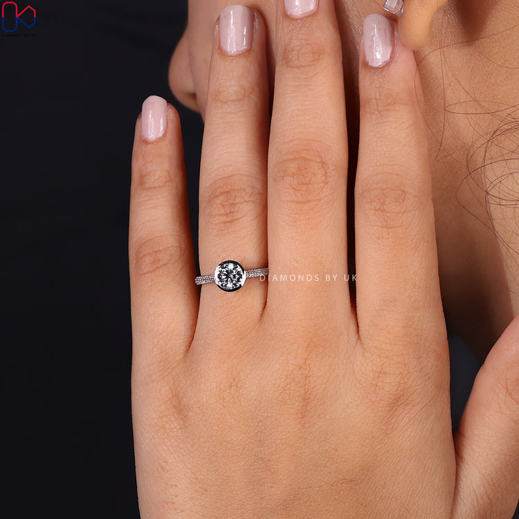 Handmade jewelry showcasing a knife edge shank ring with round diamond.
