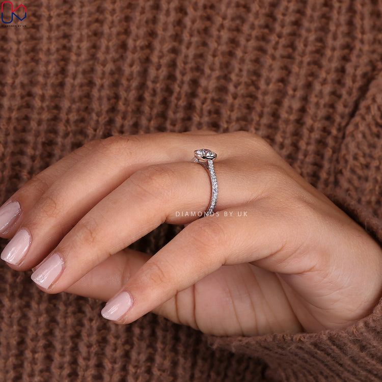 Lab Grown Diamond set in a bezel set engagement ring design.

