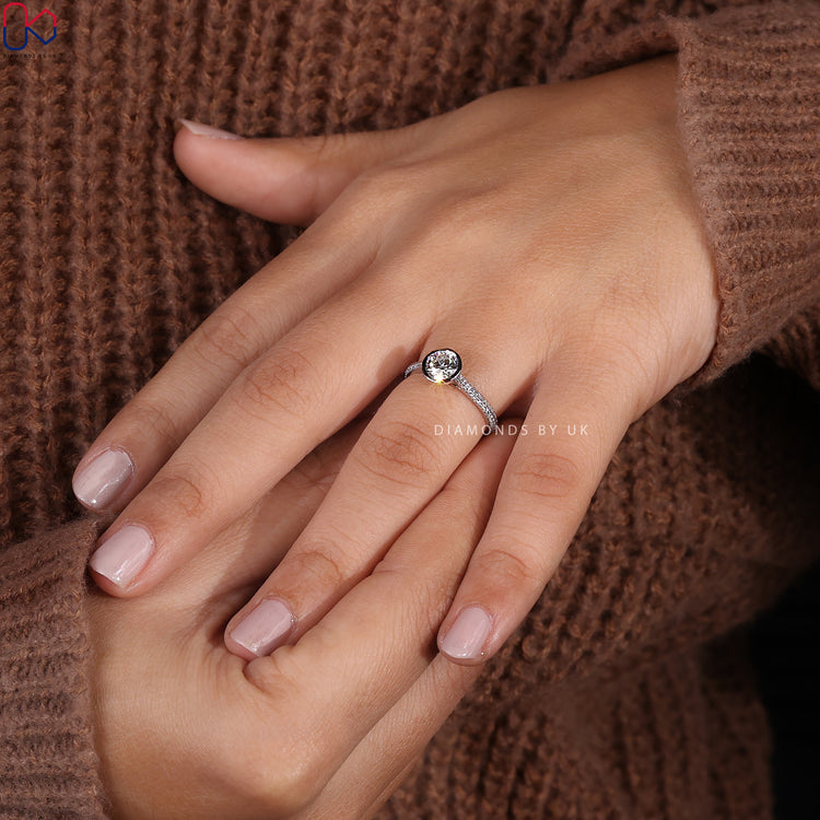 Diamondsbyuk engagement ring with Lab Grown Diamond and pave setting.
