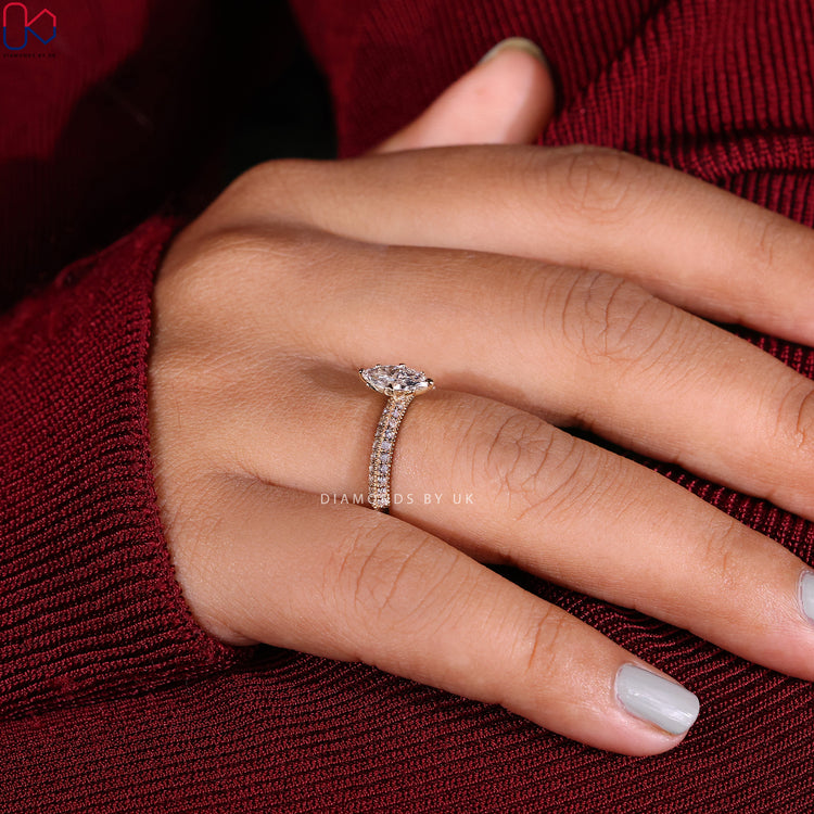 Handmade ring with a knife edge shank and yellow gold finish.
