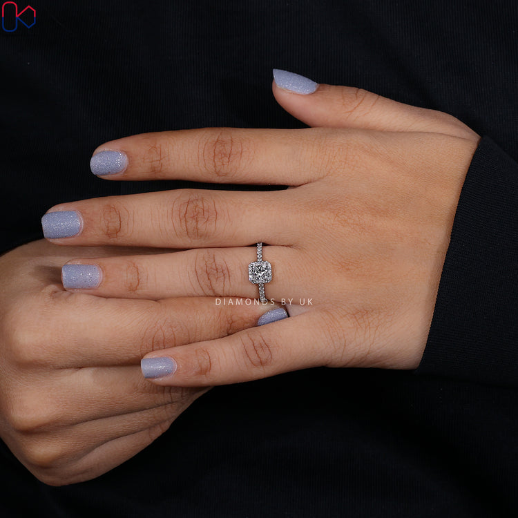 White gold engagement ring with diamond engagement ring.
