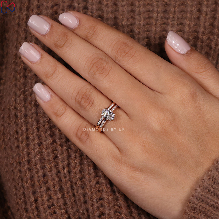 Round cut pave setting ring with custom bridal set options.
