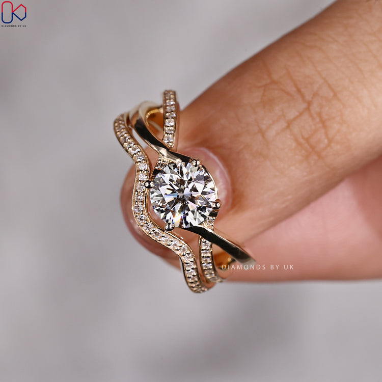 Round Engagement Ring With Wedding Band