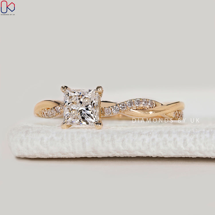 Princess cut lab grown diamond ring, handmade.