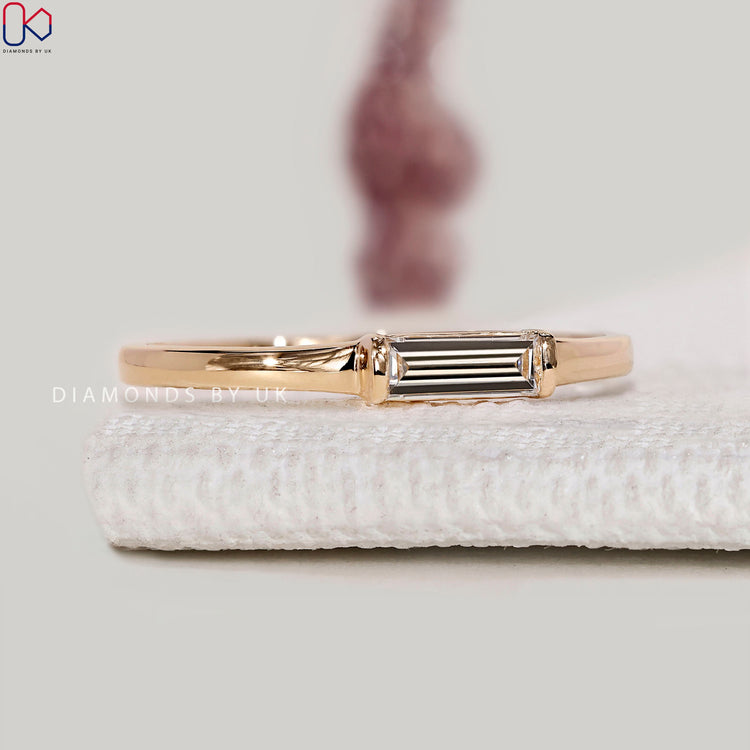 Lab grown baguette diamond wedding band with minimalist style.