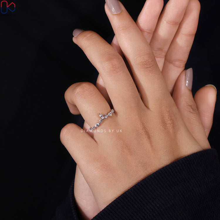 Stackable marquise and round diamond band handmade.
