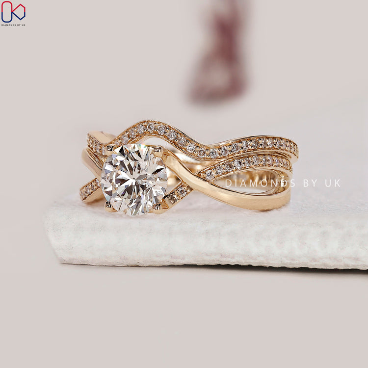 Round Engagement Ring With Wedding Band