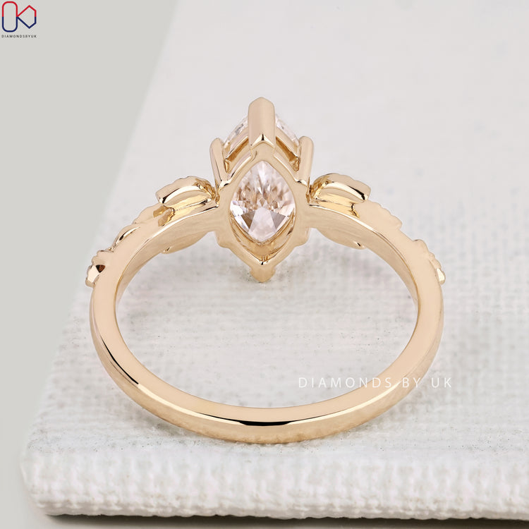 Nature Inspired Marquise Diamond Engagement Ring in Solitaire Style