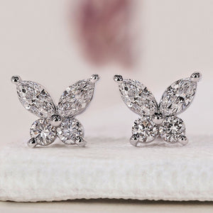 Butterfly Stud Earrings - Marquise and Round Diamond