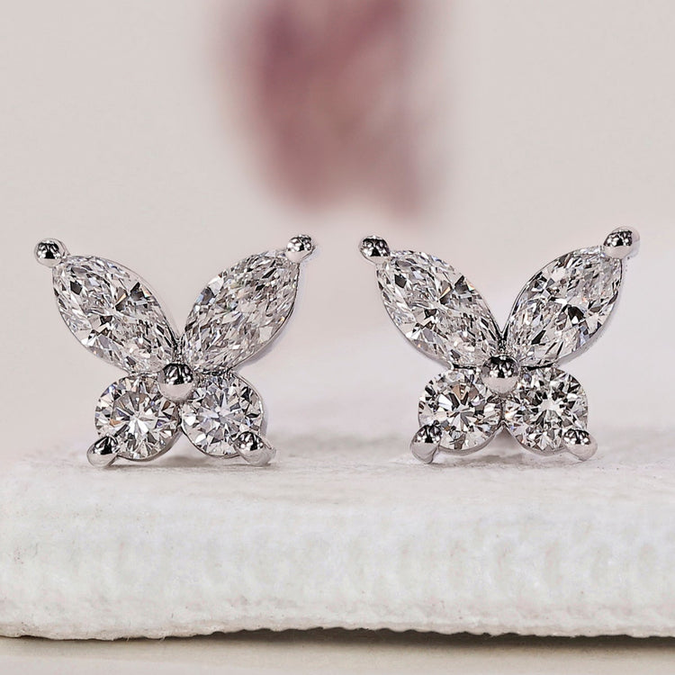 Butterfly Stud Earrings - Marquise and Round Diamond