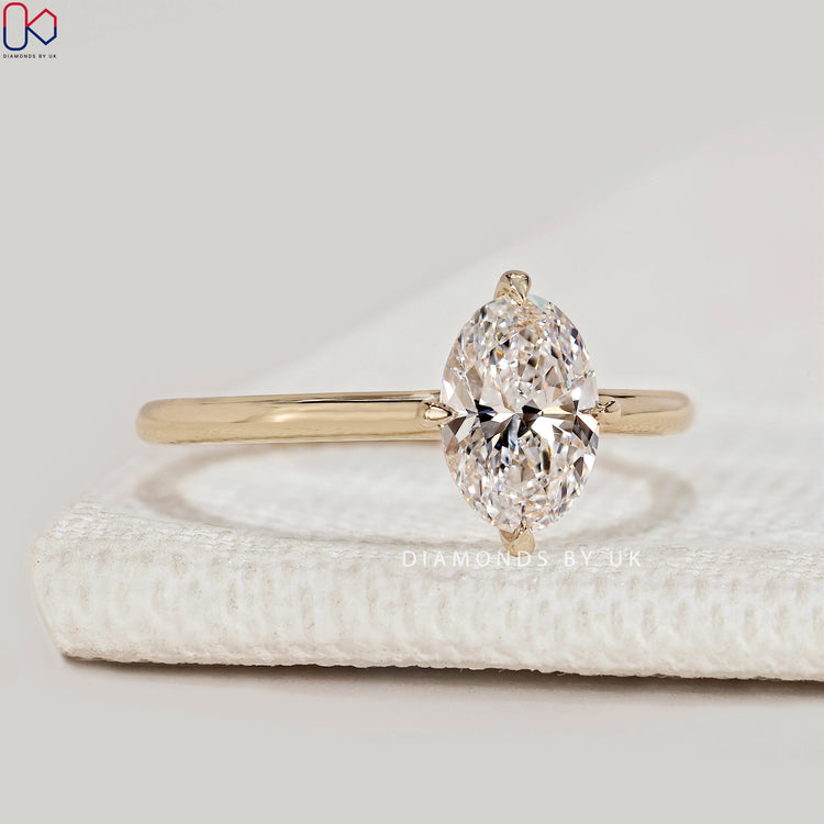 Oval cut lab grown diamond ring, handmade design.