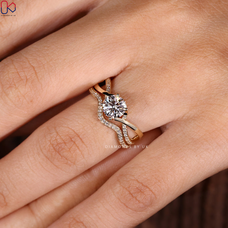 Round Engagement Ring With Wedding Band