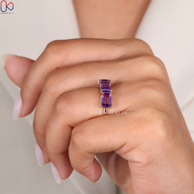 Custom yellow gold ring with amethyst and diamond accents