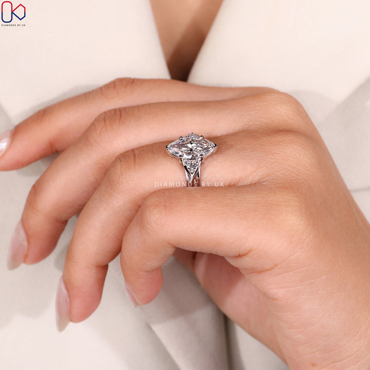 Lab grown marquise ring with V prong setting.