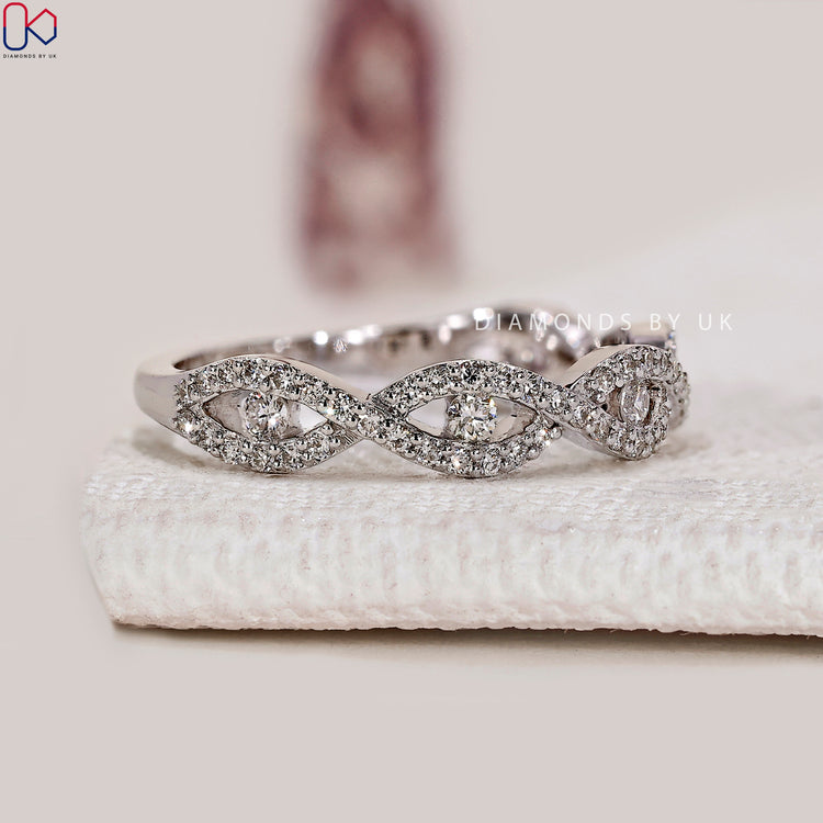 Lab grown diamond half eternity wedding band handmade.
