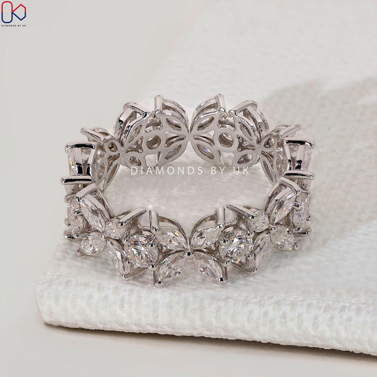 Lab grown round and marquise diamond wedding band handmade.