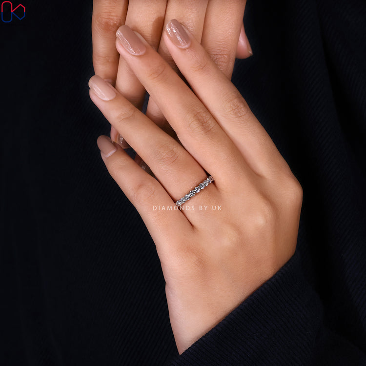 Handmade lab grown round diamond wedding band.