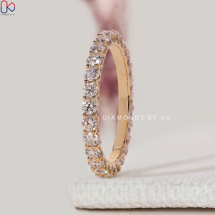 Round cut lab grown diamond wedding band handmade.