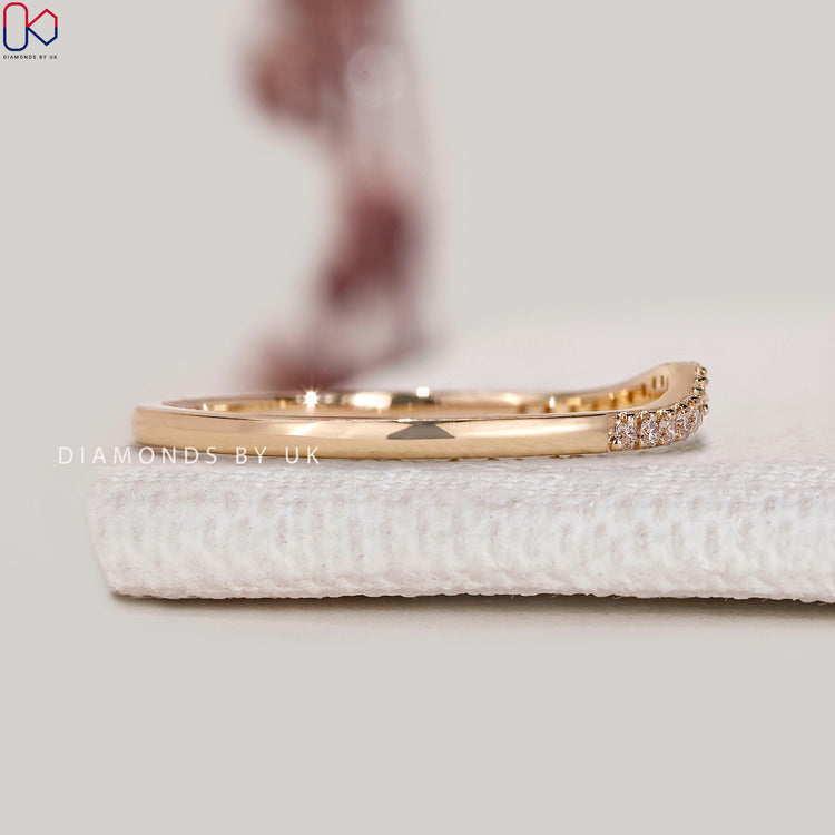 Lab grown round diamond curved band handmade.