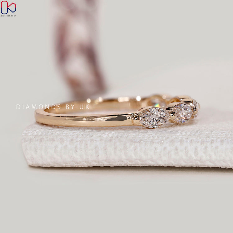 Lab grown marquise diamond wedding band handmade.