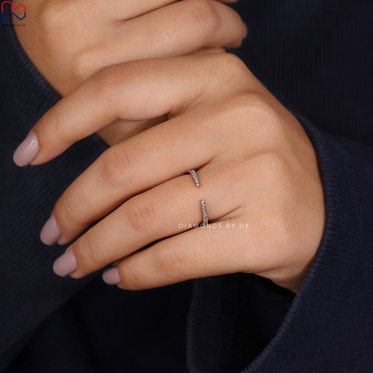 Round diamond wedding band with an open gap style.