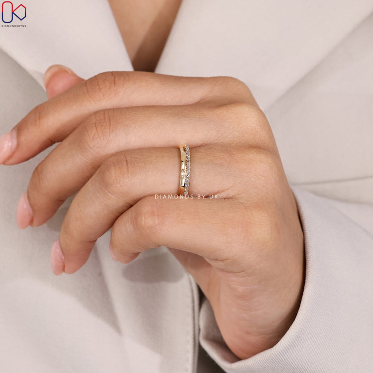 Handmade round diamond band with one sided pavé style.

