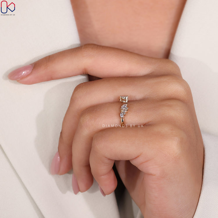 Prong setting wedding band showcasing a blend of classic and contemporary style.