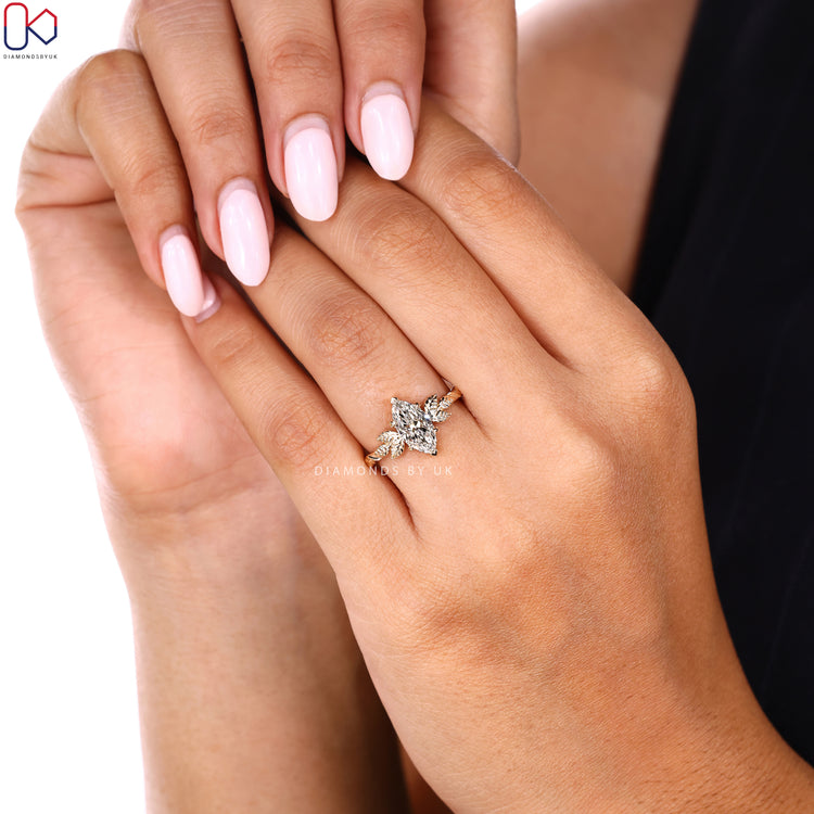Nature Inspired Marquise Diamond Engagement Ring in Solitaire Style