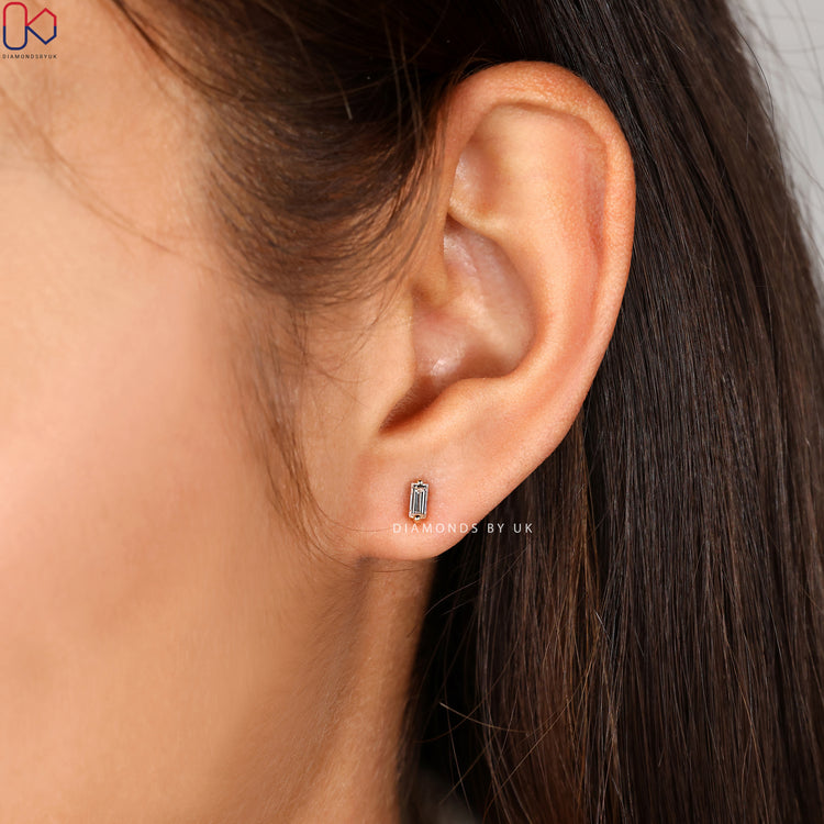 Baguette cut stud earrings by Diamondsbyuk.
