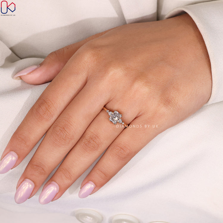 Five stone radiant cut diamond ring, handmade.