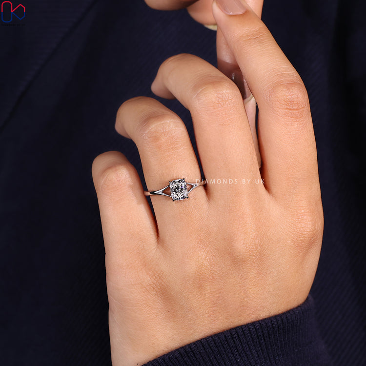 Handmade IGI Certified cushion cut diamond ring.