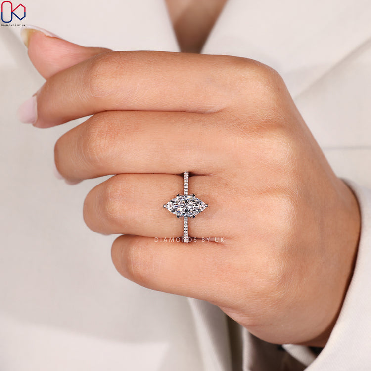 Marquise Cut Engagement Ring with Tulip Basket Setting