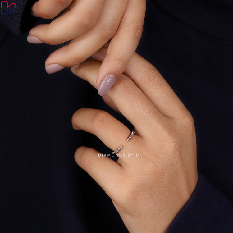 Lab grown round diamond open gap wedding band.