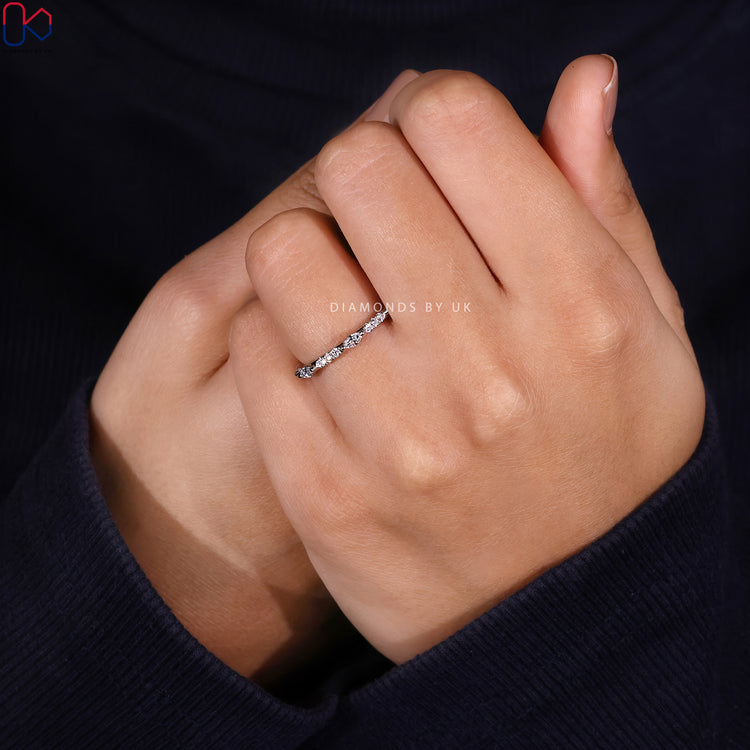 Round and marquise diamond wedding band with half eternity.
