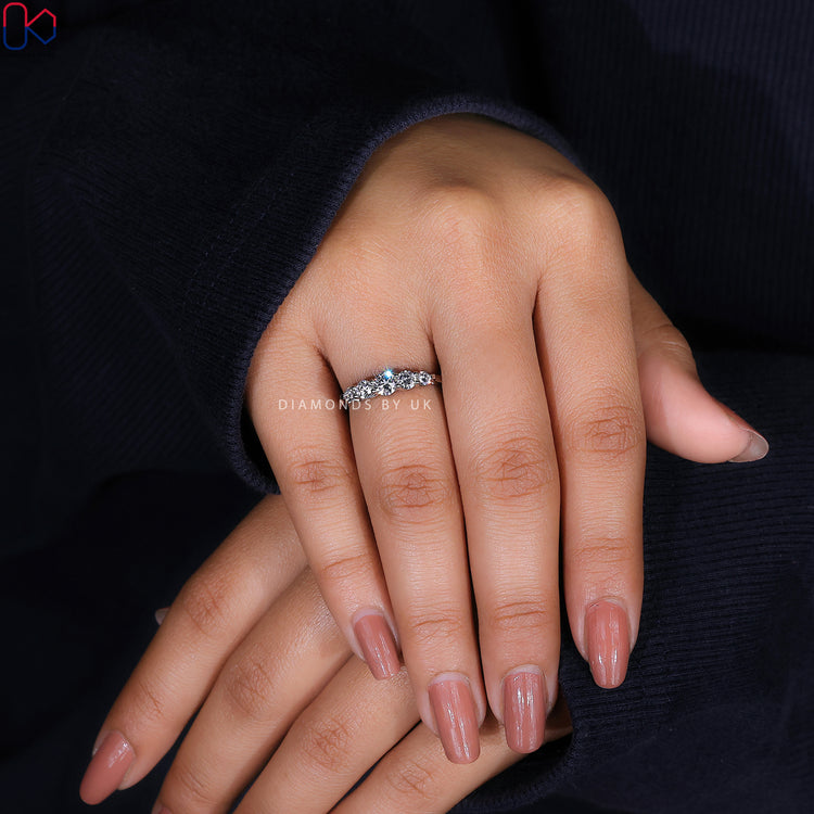 Round Cut Half Eternity Diamond Wedding Band with Trellis Setting