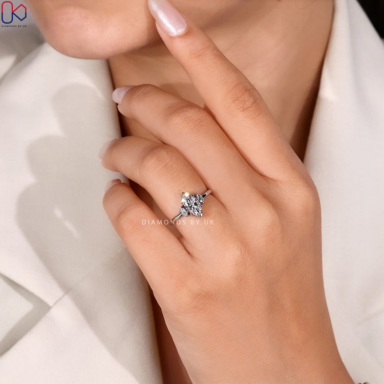 Four claw marquise diamond ring, handmade.