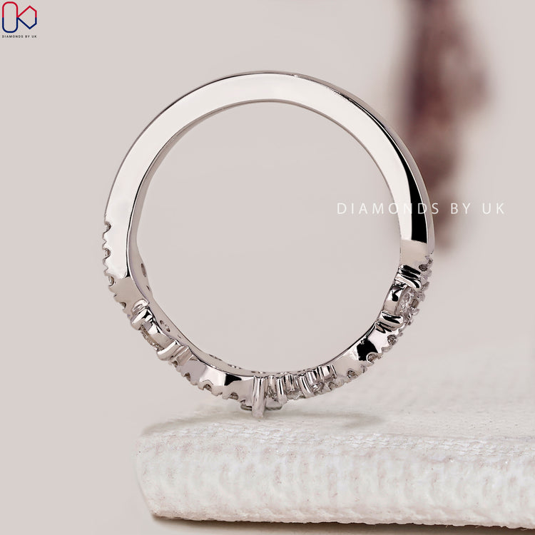 Lab grown round diamond band with half eternity style.