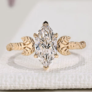 Nature Inspired Marquise Diamond Engagement Ring in Solitaire Style