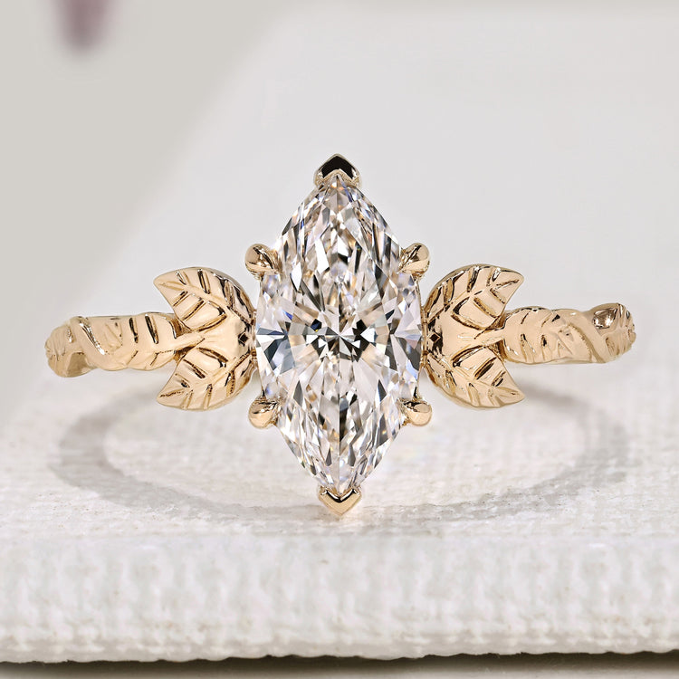 Nature Inspired Marquise Diamond Engagement Ring in Solitaire Style