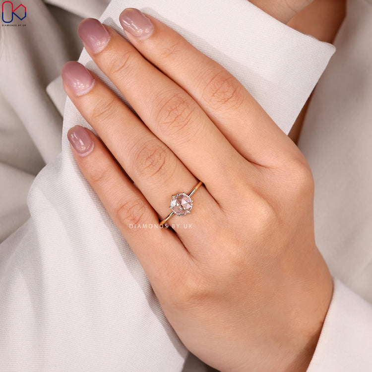 IGI Certified round rose cut solitaire ring style.