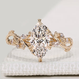 Marquise Diamond Ring in Nature Inspired Style