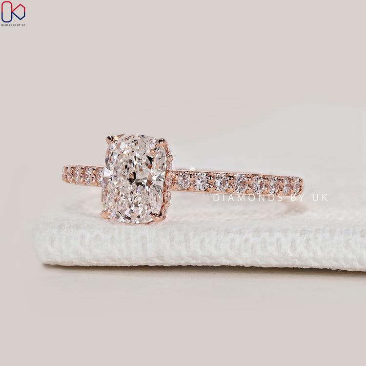 Cushion cut lab grown diamond ring, handmade.