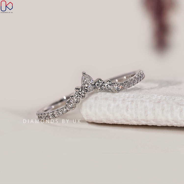 Tiara Style Pear And Round Cut Wedding Band