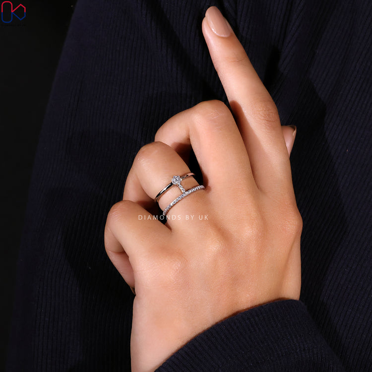 Handmade lab grown diamond wedding band with geometry.