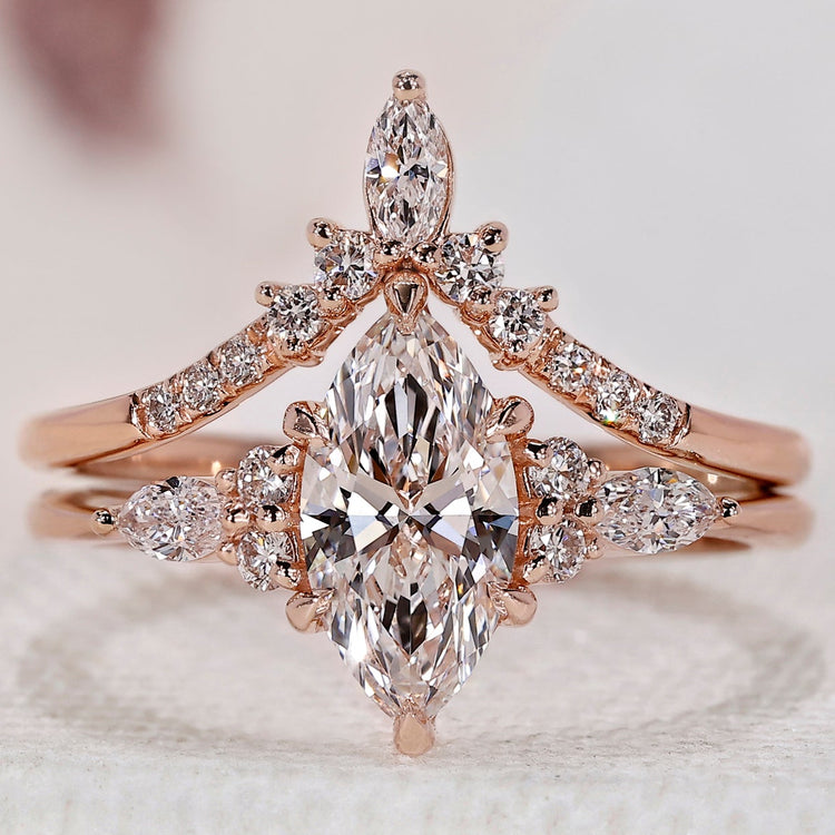 Marquise Cut Bridal Set in Rose Gold