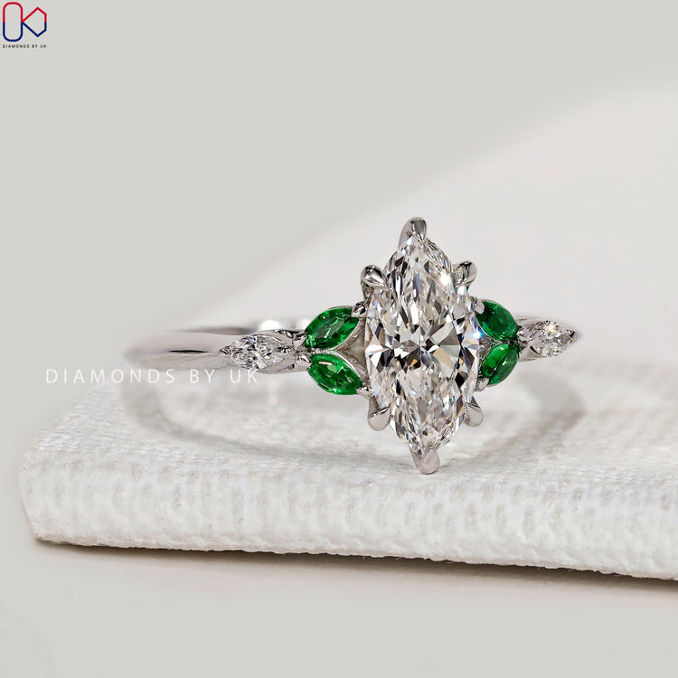 Marquise lab grown diamond ring with muse setting.
