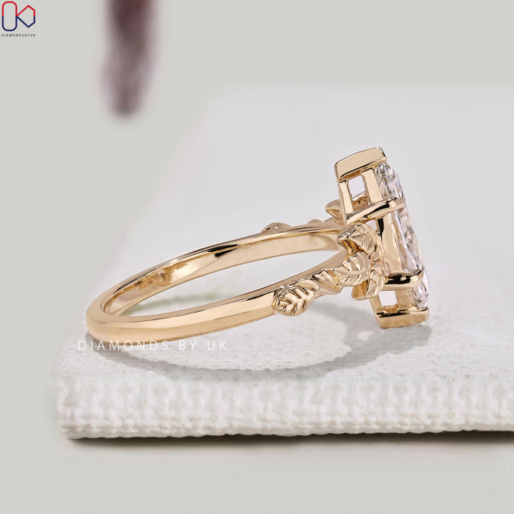 Nature Inspired Marquise Diamond Engagement Ring in Solitaire Style