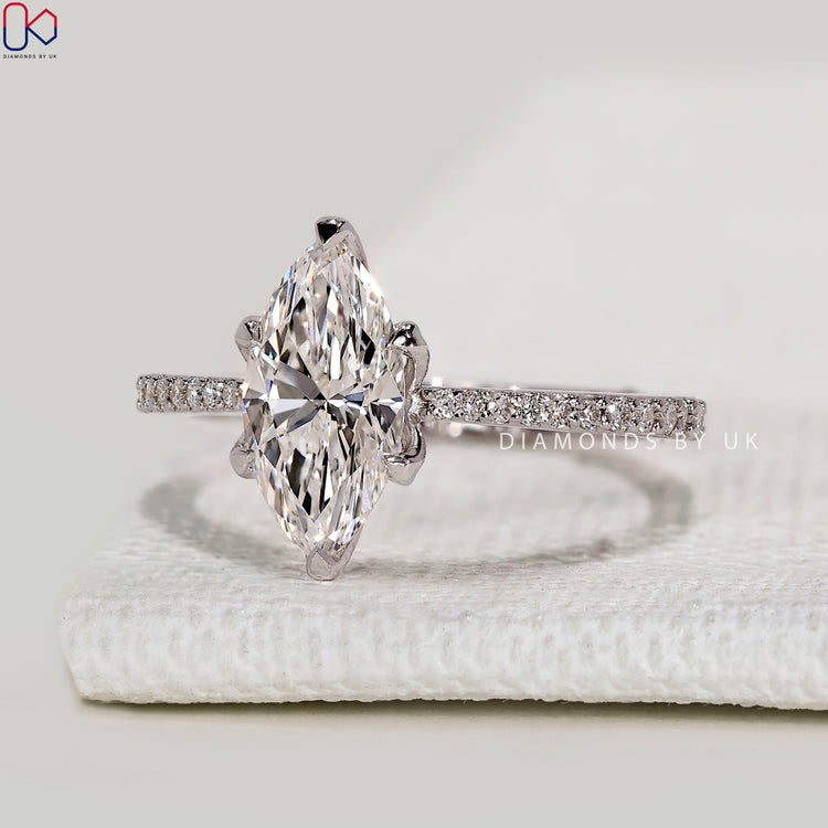 Marquise Cut Engagement Ring with Tulip Basket Setting