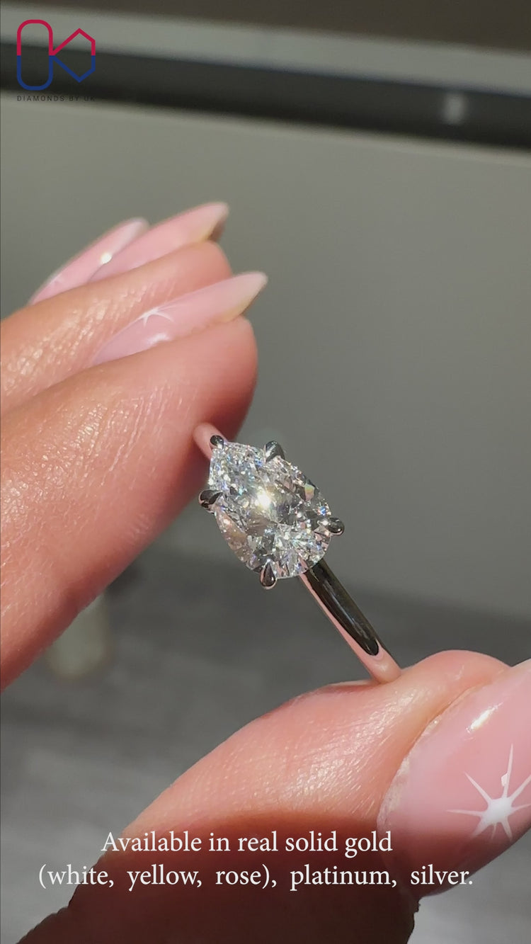 Pear Shaped Engagement Ring with Lab Grown Diamond, IGI Certified.
