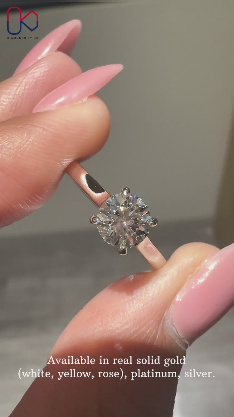 Round Diamond Solitaire Ring in a classic white gold setting.
